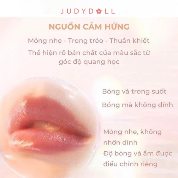 Son Dưỡng Có Màu Judydoll Watery Glow Lipstick – Mềm Môi, Bóng Nhẹ, Lên Màu Tự Nhiên