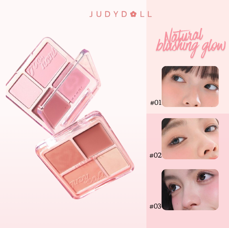 Bảng Phấn Má Hồng Bắt Sáng JUDYDOLL 4 Ô Tông Lì Đa Năng Mềm Mịn Trang Điểm Tự Nhiên Lâu Trôi